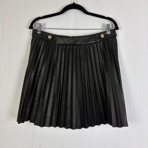 Jason Wu Faux Leather Pleated Mini Skirt Black Edgy Dark Feminine Size Med NWT